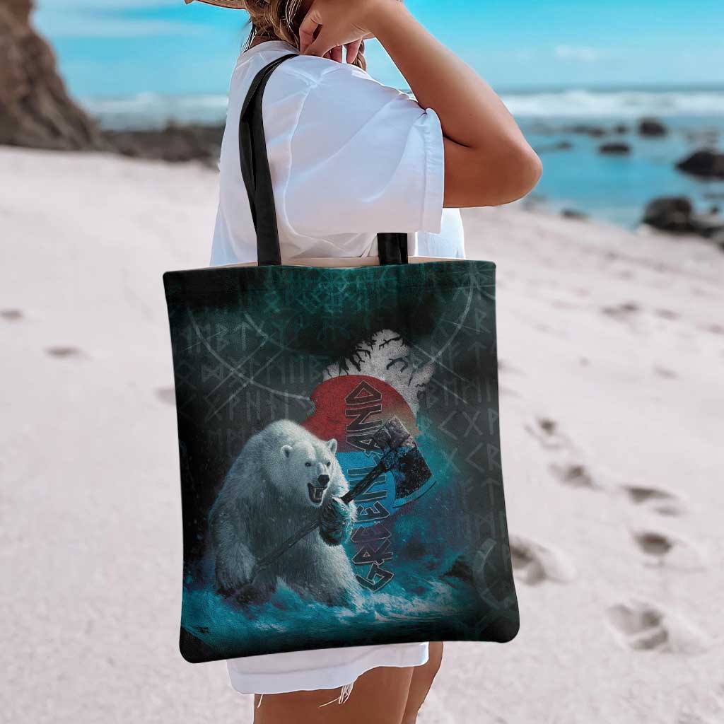 Greenlandic Polar Bear Warrior Tote Bag Nordic and Runes Style - Wonder Print Shop