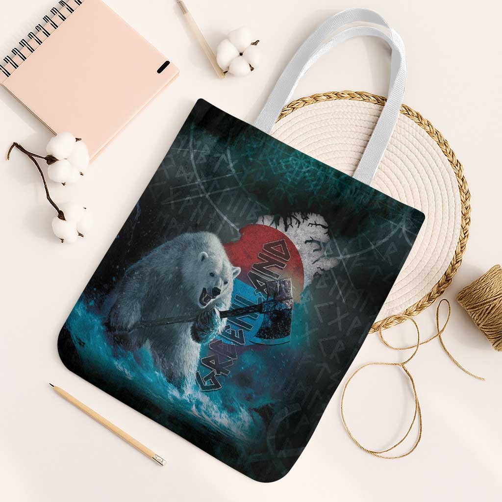 Greenlandic Polar Bear Warrior Tote Bag Nordic and Runes Style - Wonder Print Shop