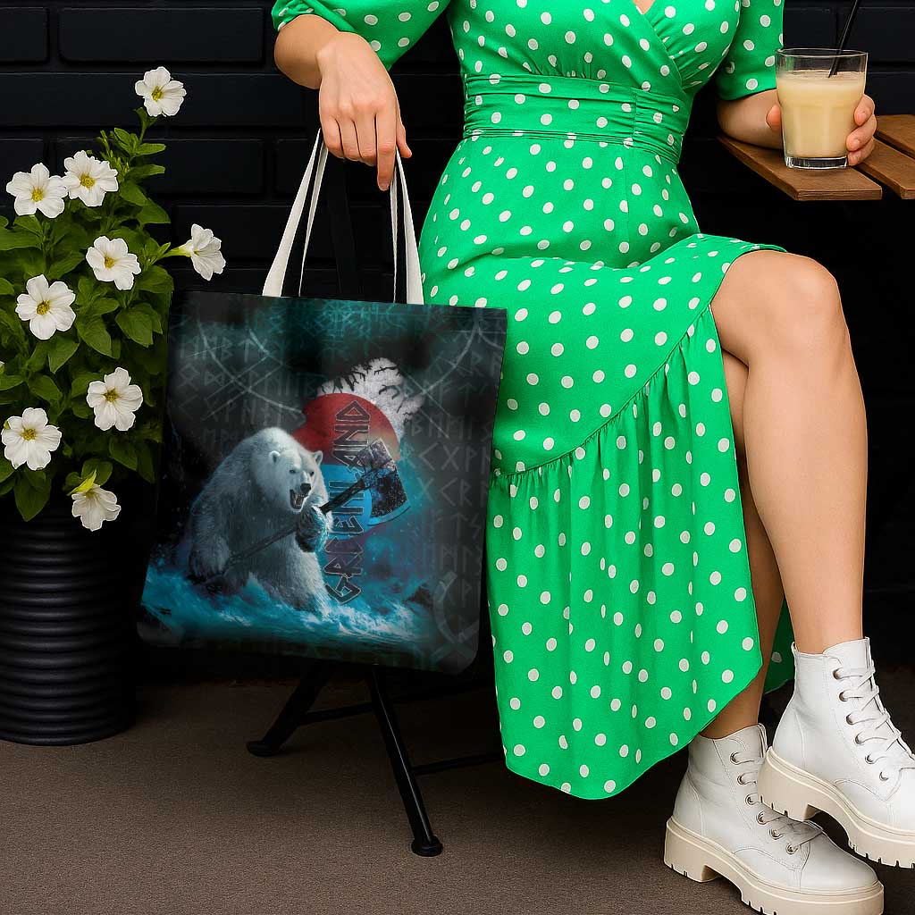 Greenlandic Polar Bear Warrior Tote Bag Nordic and Runes Style - Wonder Print Shop