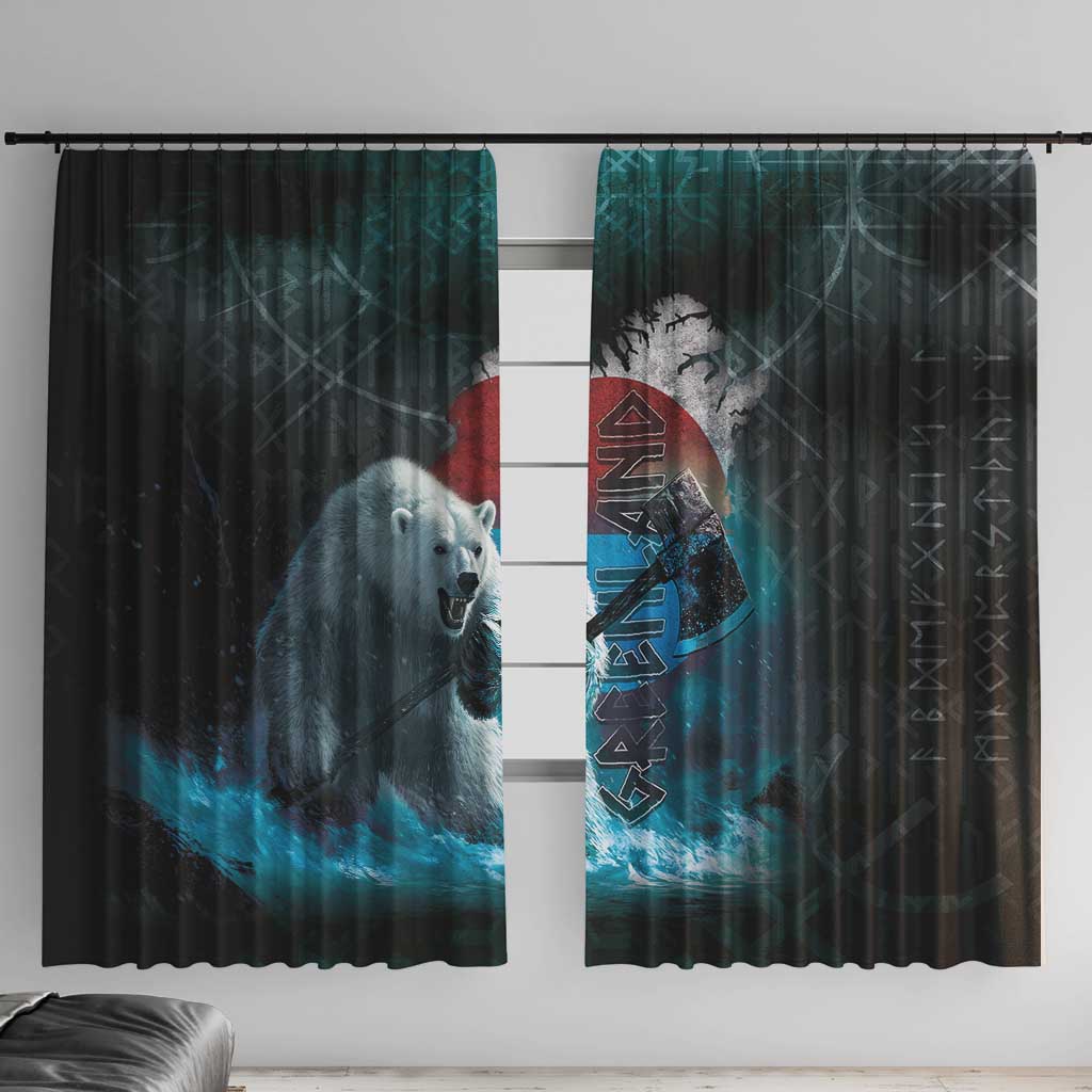 Greenlandic Polar Bear Warrior Window Curtain Nordic and Runes Style - Wonder Print Shop