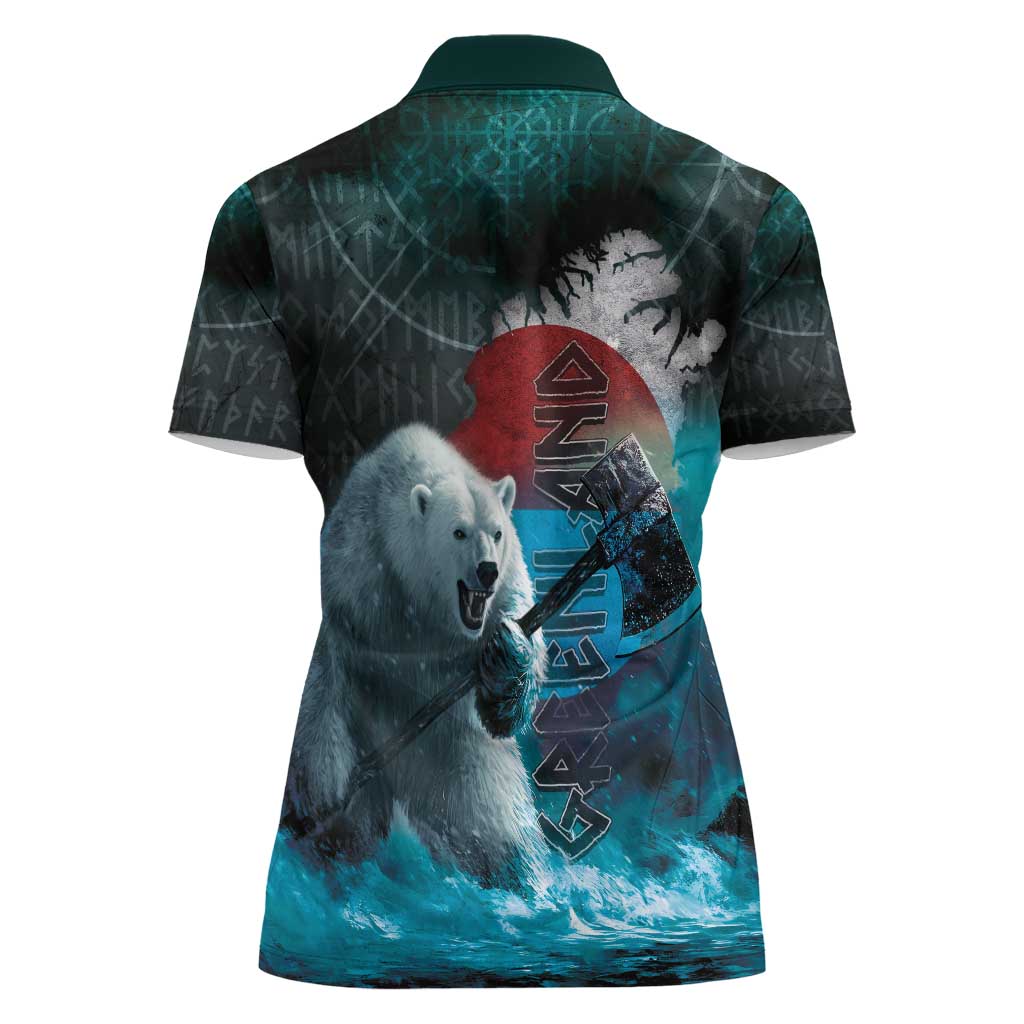 Greenlandic Polar Bear Warrior Women Polo Shirt Nordic and Runes Style - Wonder Print Shop