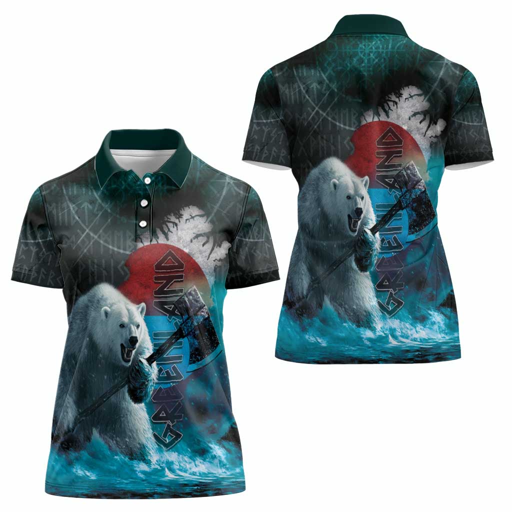 Greenlandic Polar Bear Warrior Women Polo Shirt Nordic and Runes Style - Wonder Print Shop