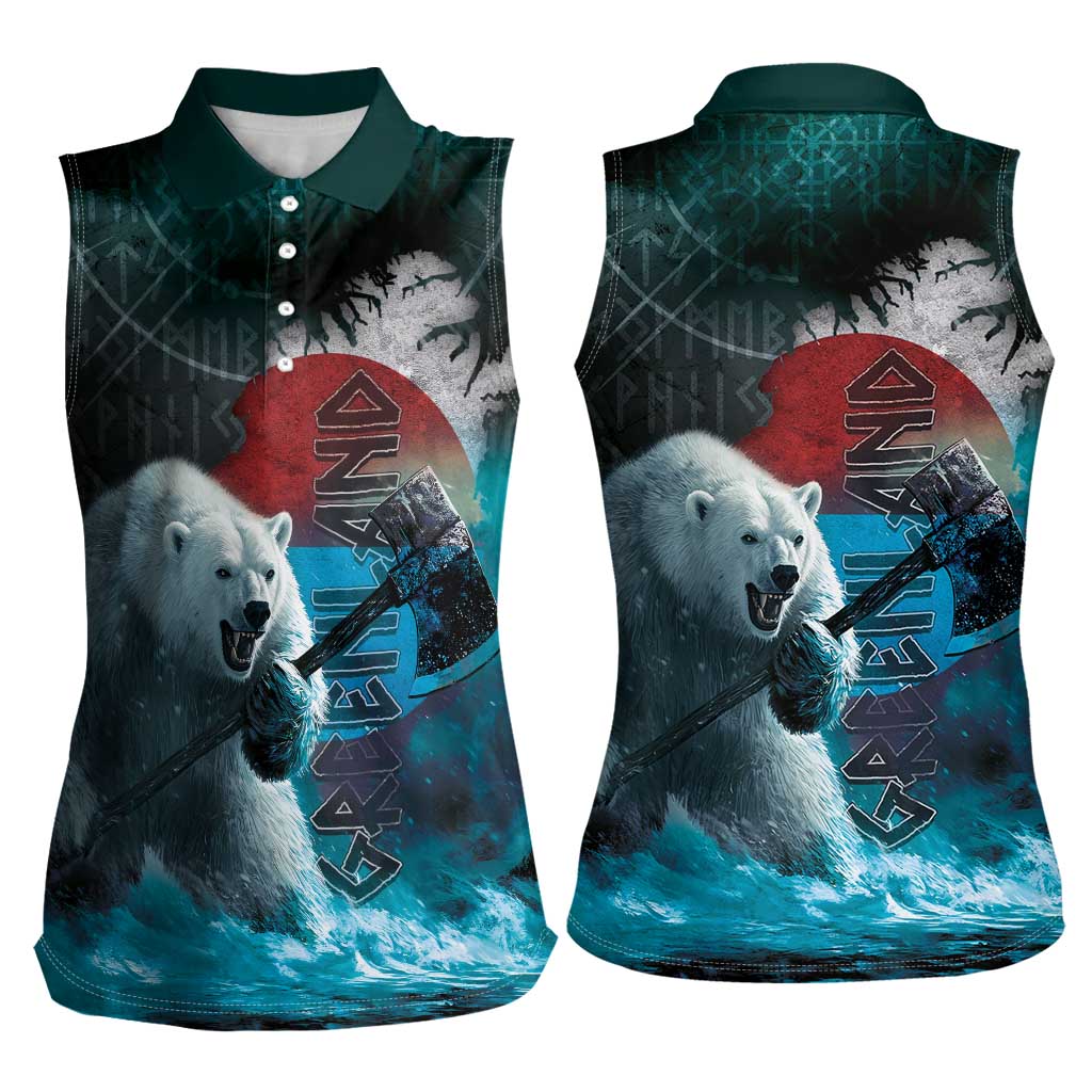 Greenlandic Polar Bear Warrior Women Sleeveless Polo Shirt Nordic and Runes Style - Wonder Print Shop