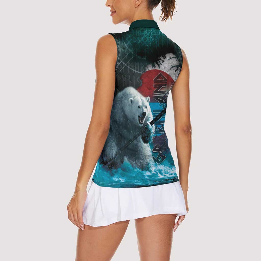 Greenlandic Polar Bear Warrior Women Sleeveless Polo Shirt Nordic and Runes Style - Wonder Print Shop