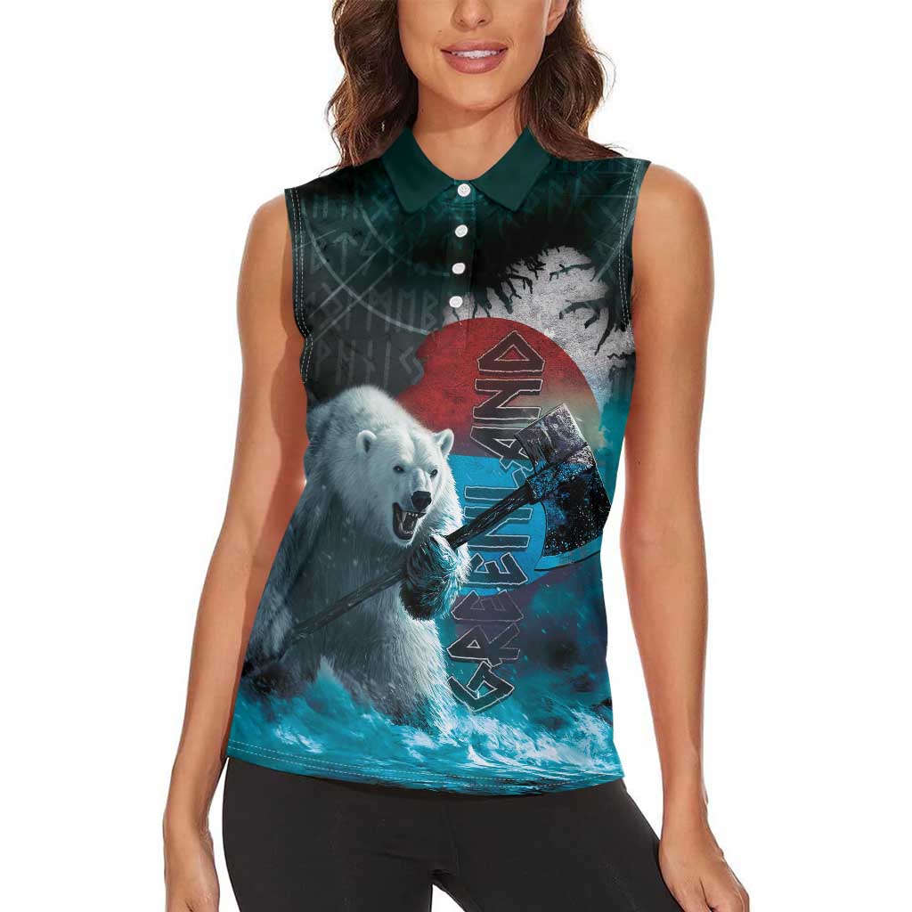 Greenlandic Polar Bear Warrior Women Sleeveless Polo Shirt Nordic and Runes Style - Wonder Print Shop