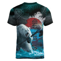 Greenlandic Polar Bear Warrior Women V-Neck T-Shirt Nordic and Runes Style - Wonder Print Shop