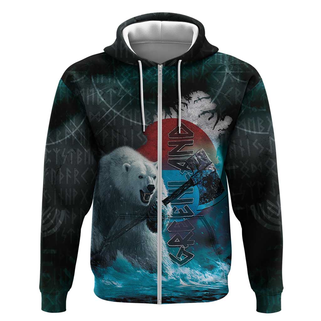 Greenlandic Polar Bear Warrior Zip Hoodie Nordic and Runes Style - Wonder Print Shop