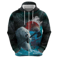 Greenlandic Polar Bear Warrior Zip Hoodie Nordic and Runes Style - Wonder Print Shop