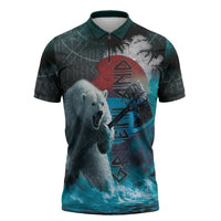 Greenlandic Polar Bear Warrior Zipper Polo Shirt Nordic and Runes Style - Wonder Print Shop