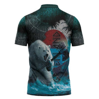 Greenlandic Polar Bear Warrior Zipper Polo Shirt Nordic and Runes Style - Wonder Print Shop