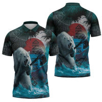 Greenlandic Polar Bear Warrior Zipper Polo Shirt Nordic and Runes Style - Wonder Print Shop