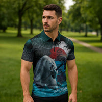 Greenlandic Polar Bear Warrior Zipper Polo Shirt Nordic and Runes Style - Wonder Print Shop