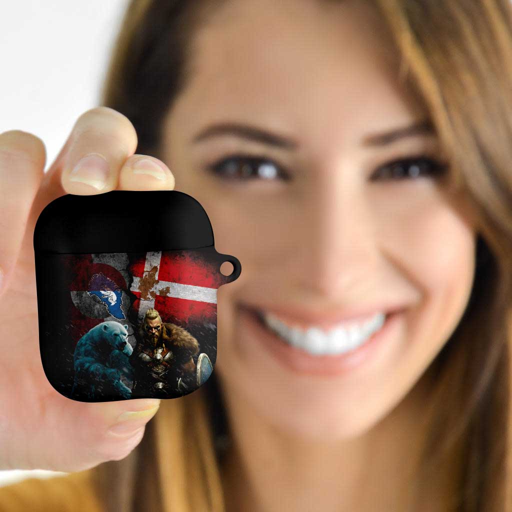 Greenlandic and Danish Together AirPods Case Polar Warrior Vikings with National Flag Grunge Style - Wonder Print Shop