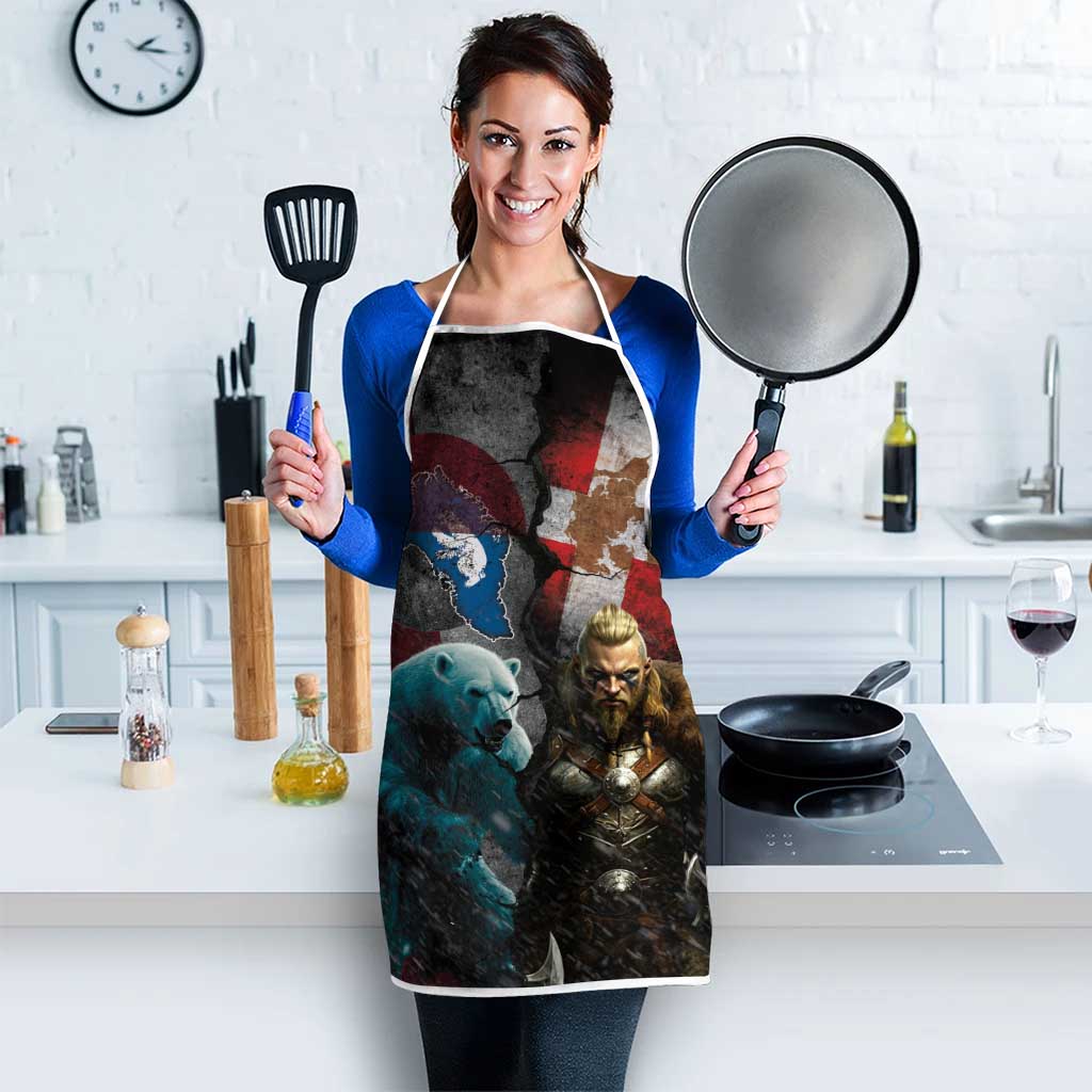 Greenlandic and Danish Together Apron Polar Warrior Vikings with National Flag Grunge Style - Wonder Print Shop