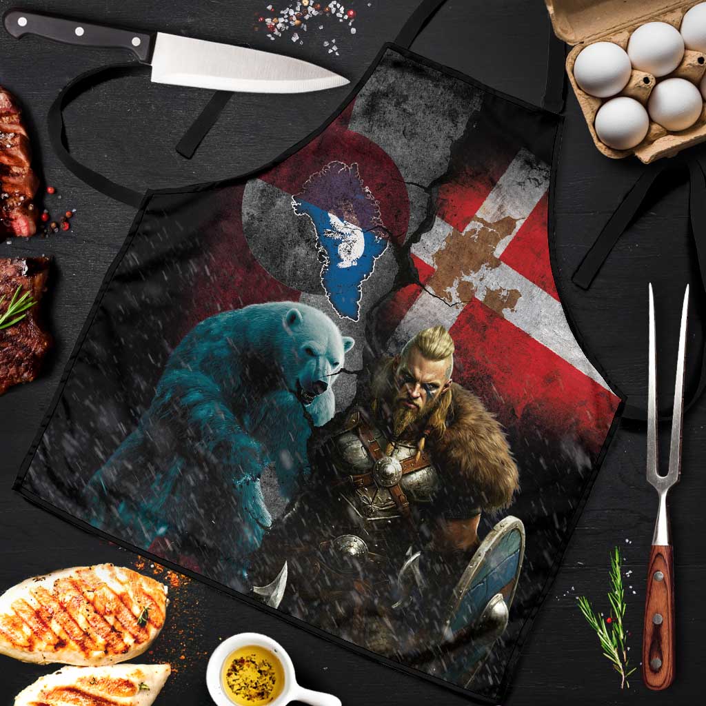 Greenlandic and Danish Together Apron Polar Warrior Vikings with National Flag Grunge Style - Wonder Print Shop