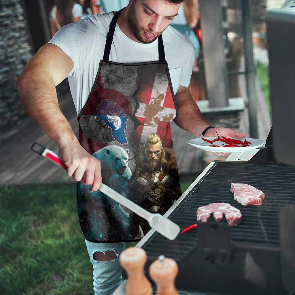 Greenlandic and Danish Together Apron Polar Warrior Vikings with National Flag Grunge Style - Wonder Print Shop