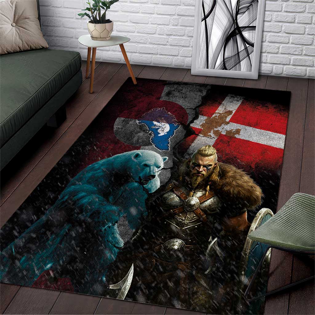 Greenlandic and Danish Together Area Rug Polar Warrior Vikings with National Flag Grunge Style - Wonder Print Shop