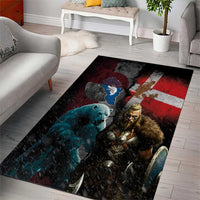 Greenlandic and Danish Together Area Rug Polar Warrior Vikings with National Flag Grunge Style - Wonder Print Shop