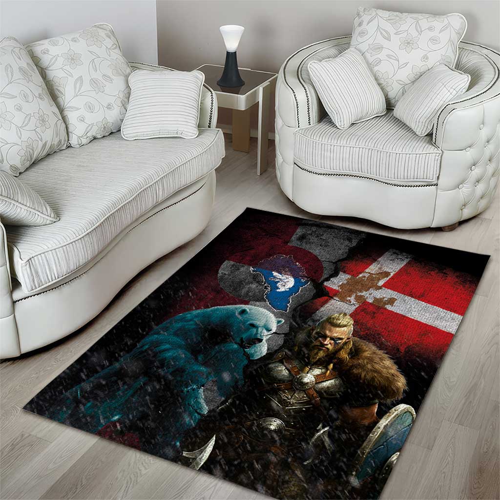 Greenlandic and Danish Together Area Rug Polar Warrior Vikings with National Flag Grunge Style - Wonder Print Shop