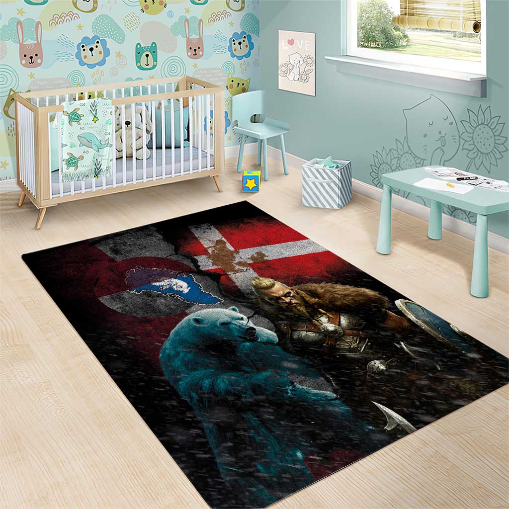 Greenlandic and Danish Together Area Rug Polar Warrior Vikings with National Flag Grunge Style - Wonder Print Shop