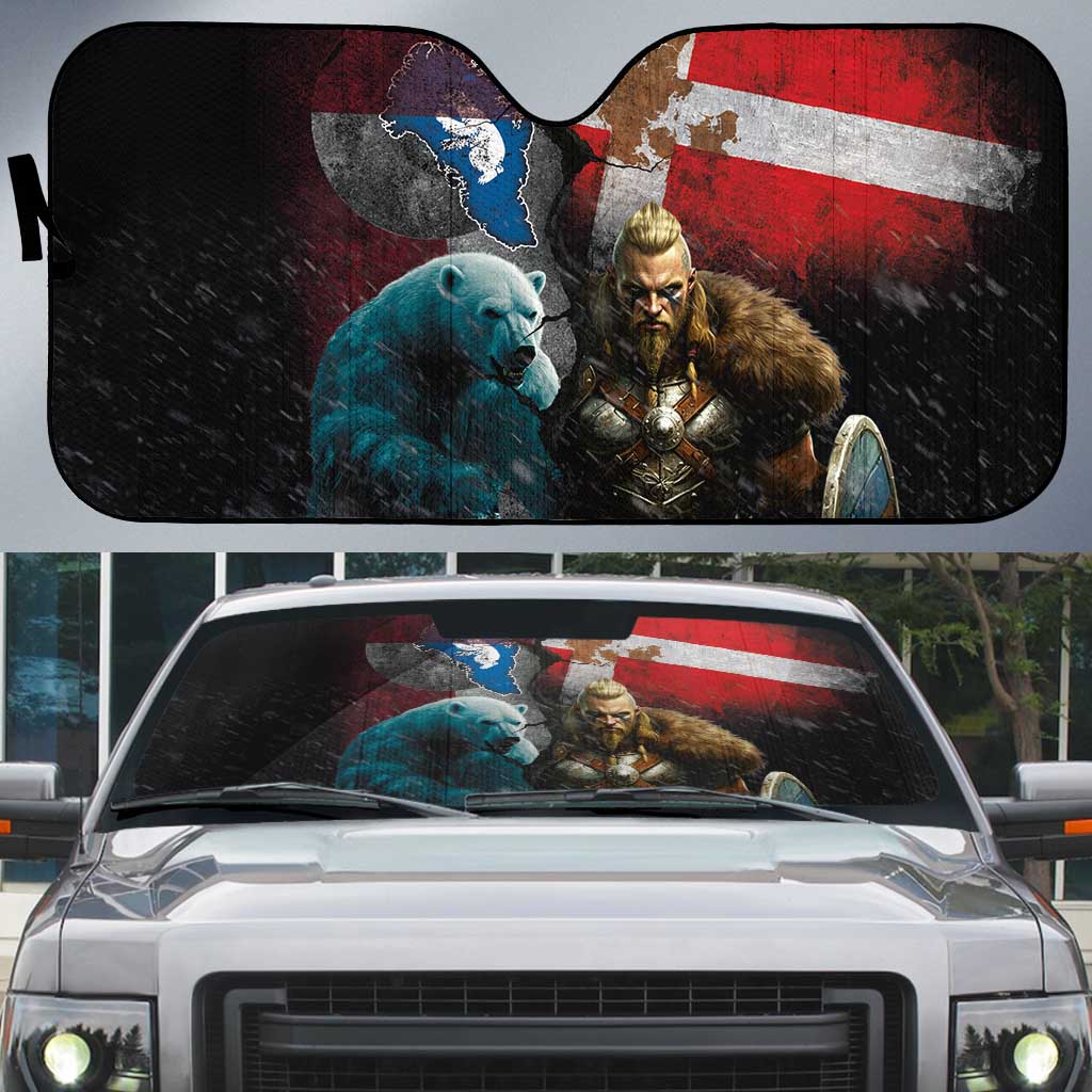 Greenlandic and Danish Together Auto Sun Shade Polar Warrior Vikings with National Flag Grunge Style - Wonder Print Shop