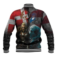 Greenlandic and Danish Together Baseball Jacket Polar Warrior Vikings with National Flag Grunge Style - Wonder Print Shop