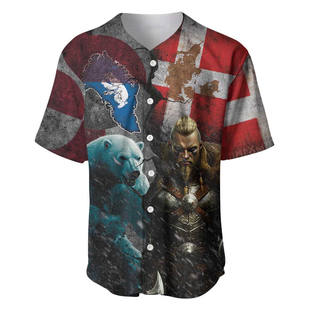 Greenlandic and Danish Together Baseball Jersey Polar Warrior Vikings with National Flag Grunge Style - Wonder Print Shop