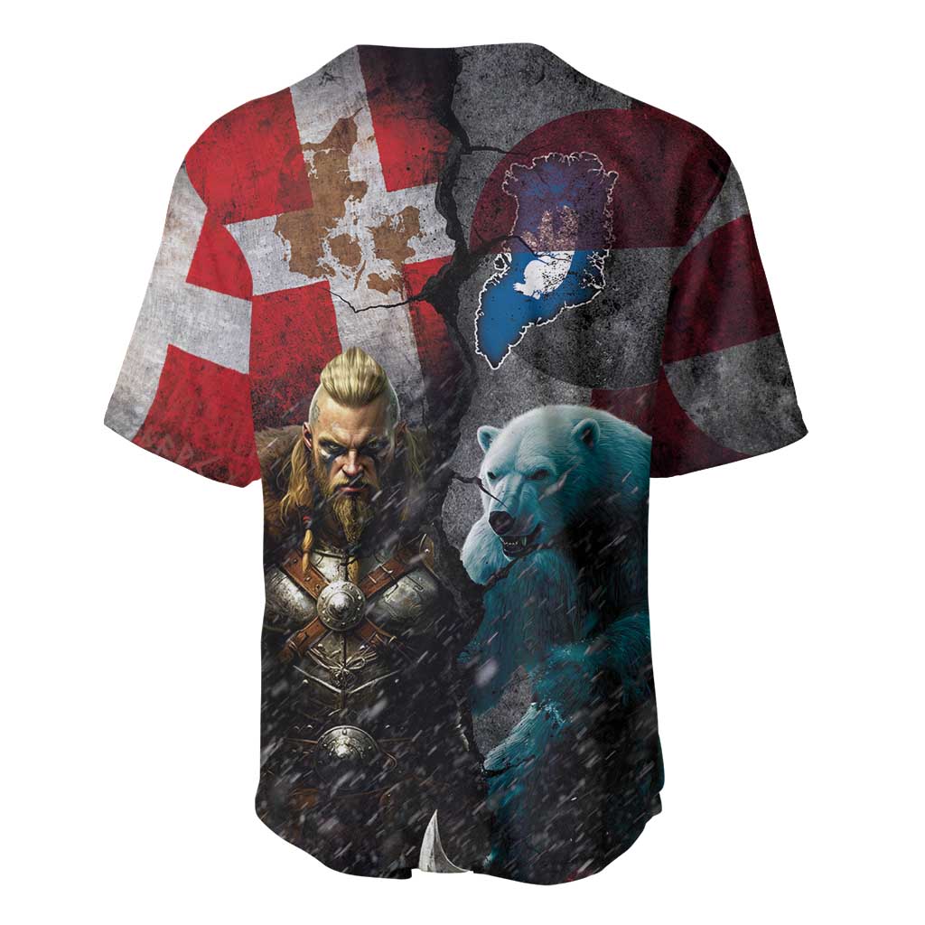 Greenlandic and Danish Together Baseball Jersey Polar Warrior Vikings with National Flag Grunge Style - Wonder Print Shop