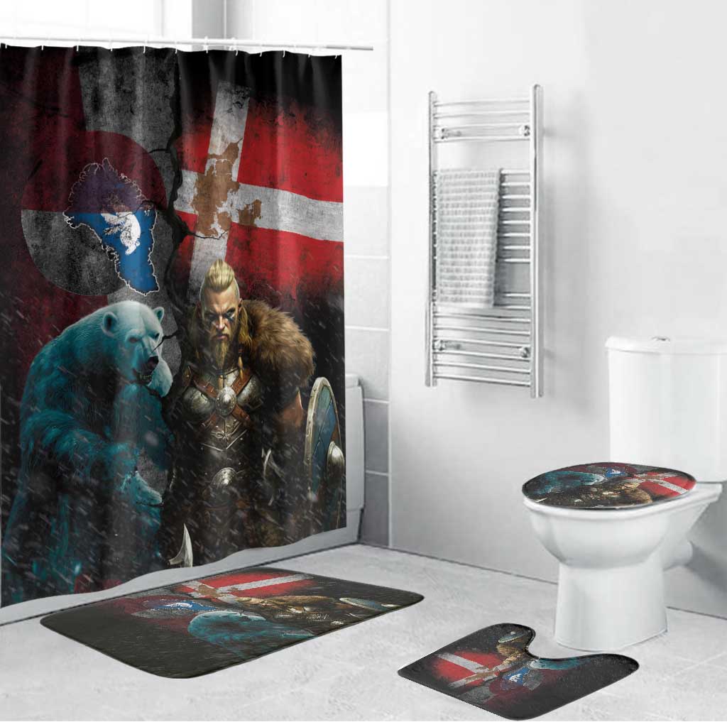 Greenlandic and Danish Together Bathroom Set Polar Warrior Vikings with National Flag Grunge Style - Wonder Print Shop