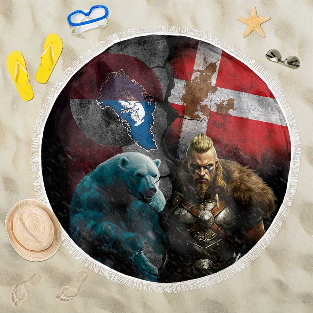 Greenlandic and Danish Together Beach Blanket Polar Warrior Vikings with National Flag Grunge Style - Wonder Print Shop
