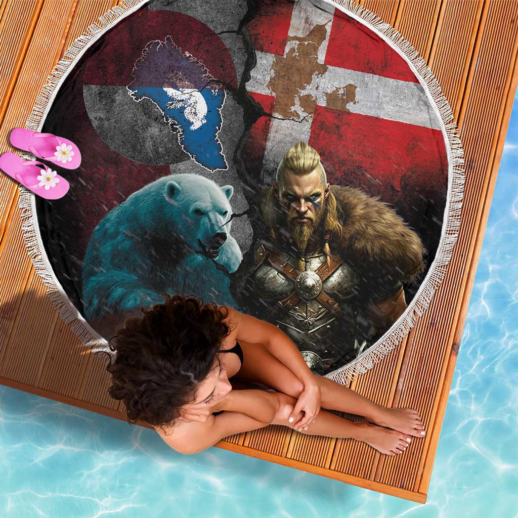 Greenlandic and Danish Together Beach Blanket Polar Warrior Vikings with National Flag Grunge Style - Wonder Print Shop