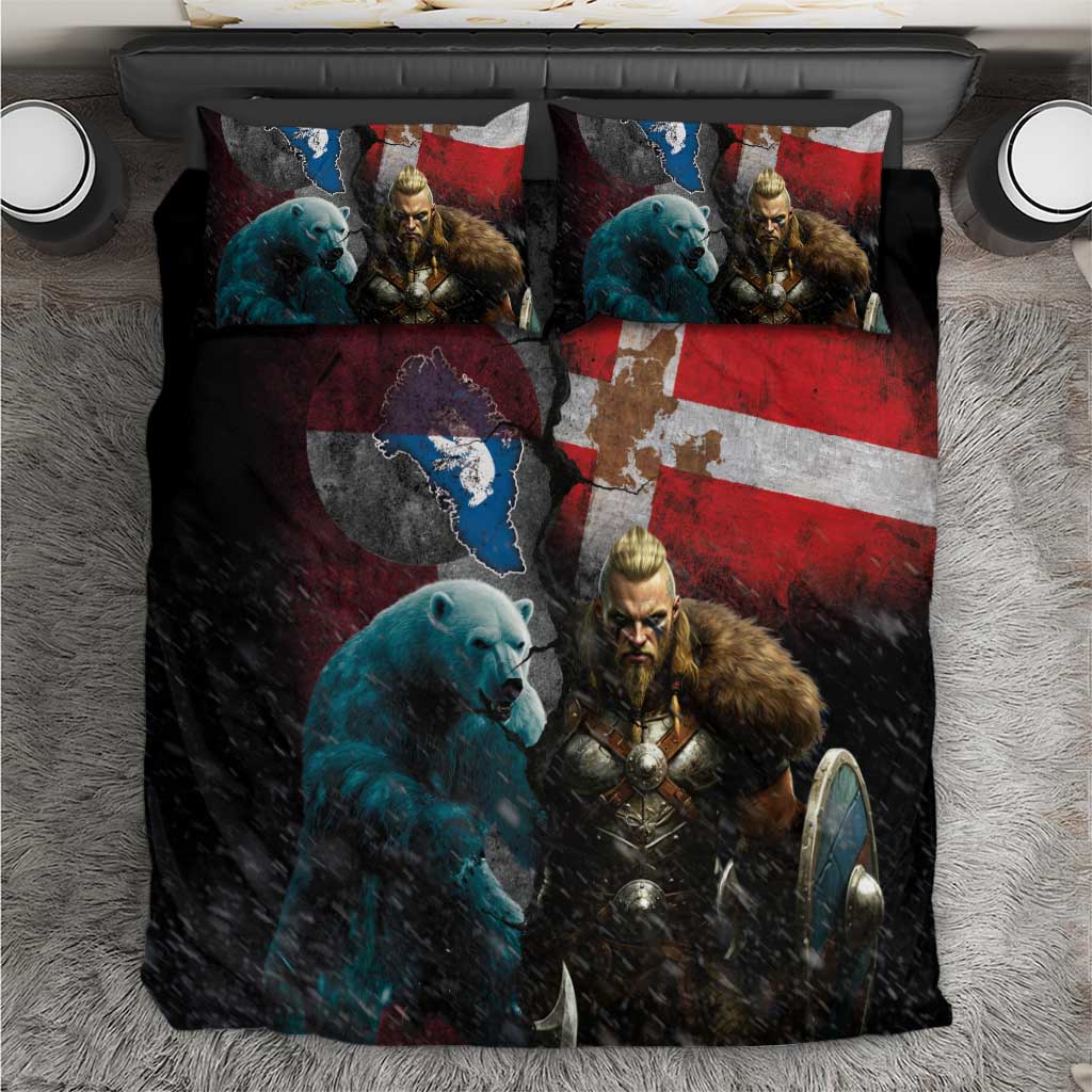 Greenlandic and Danish Together Bedding Set Polar Warrior Vikings with National Flag Grunge Style - Wonder Print Shop