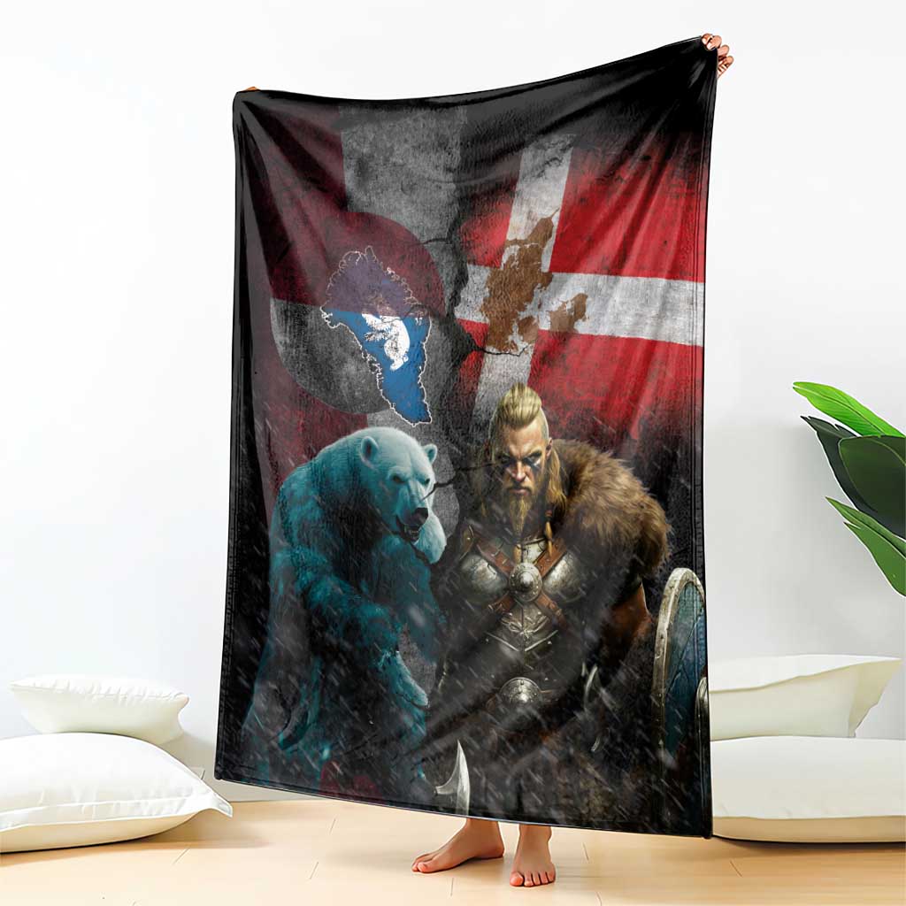 Greenlandic and Danish Together Blanket Polar Warrior Vikings with National Flag Grunge Style - Wonder Print Shop