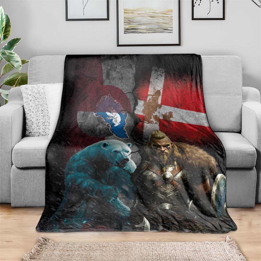 Greenlandic and Danish Together Blanket Polar Warrior Vikings with National Flag Grunge Style - Wonder Print Shop