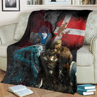 Greenlandic and Danish Together Blanket Polar Warrior Vikings with National Flag Grunge Style - Wonder Print Shop