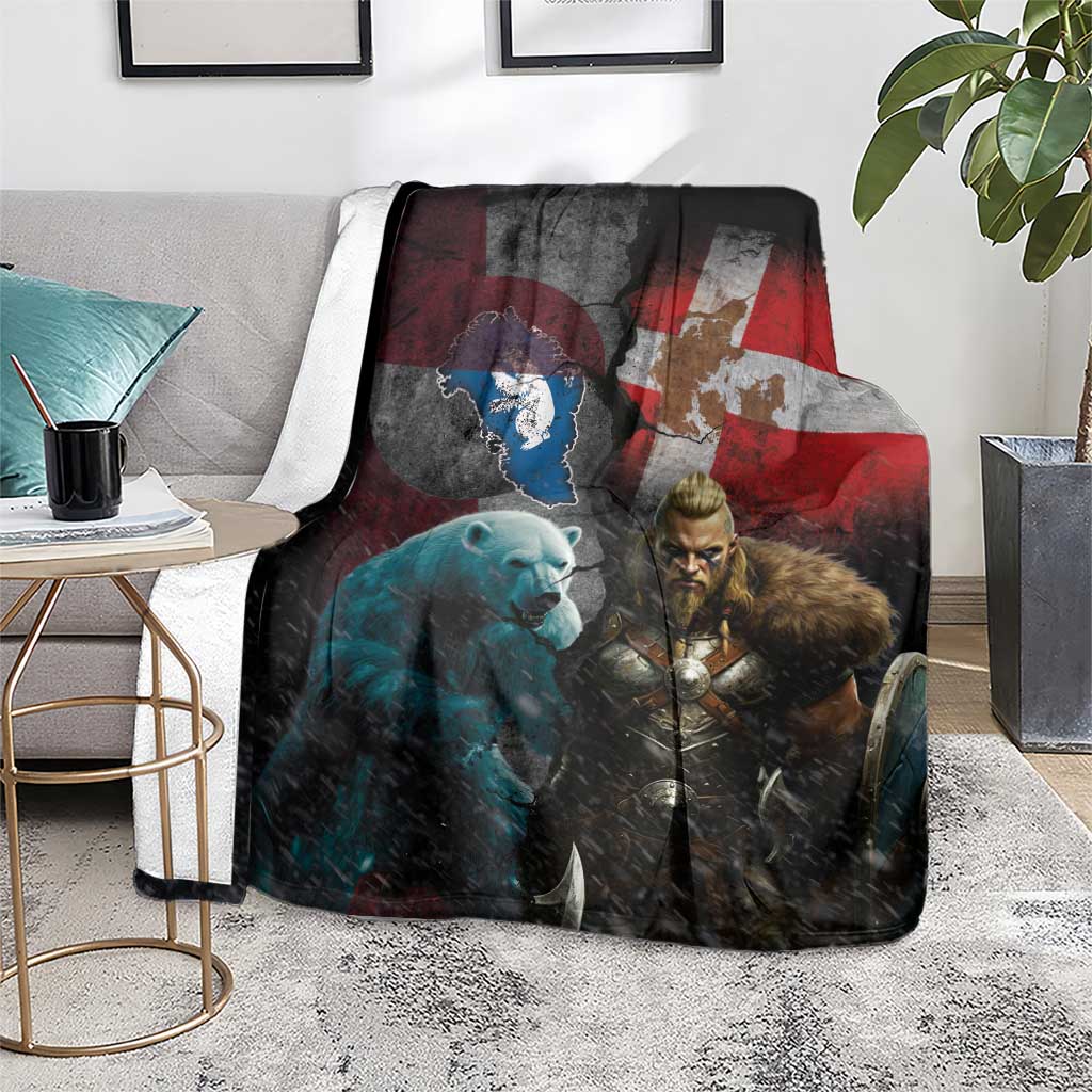 Greenlandic and Danish Together Blanket Polar Warrior Vikings with National Flag Grunge Style - Wonder Print Shop