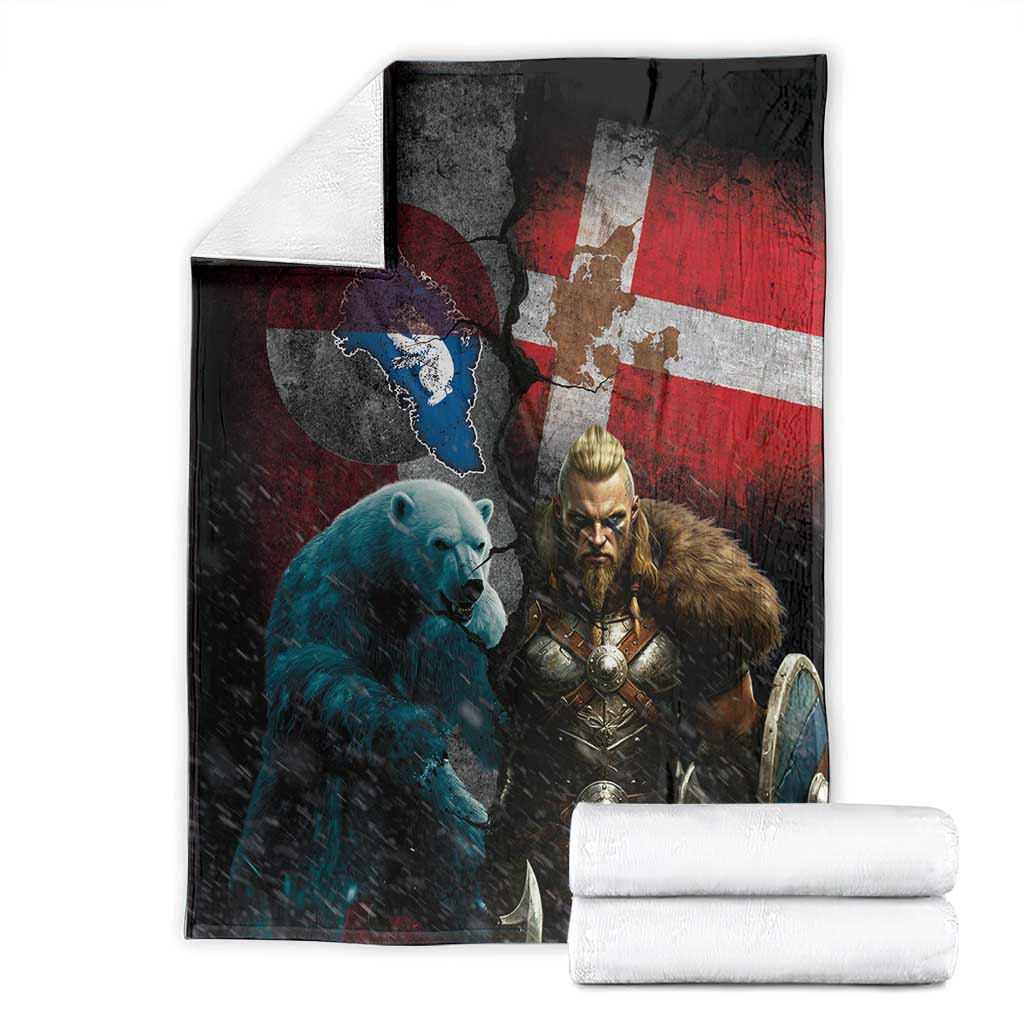 Greenlandic and Danish Together Blanket Polar Warrior Vikings with National Flag Grunge Style - Wonder Print Shop