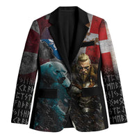 Greenlandic and Danish Together Blazer Polar Warrior Vikings with National Flag Grunge Style - Wonder Print Shop