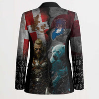 Greenlandic and Danish Together Blazer Polar Warrior Vikings with National Flag Grunge Style - Wonder Print Shop
