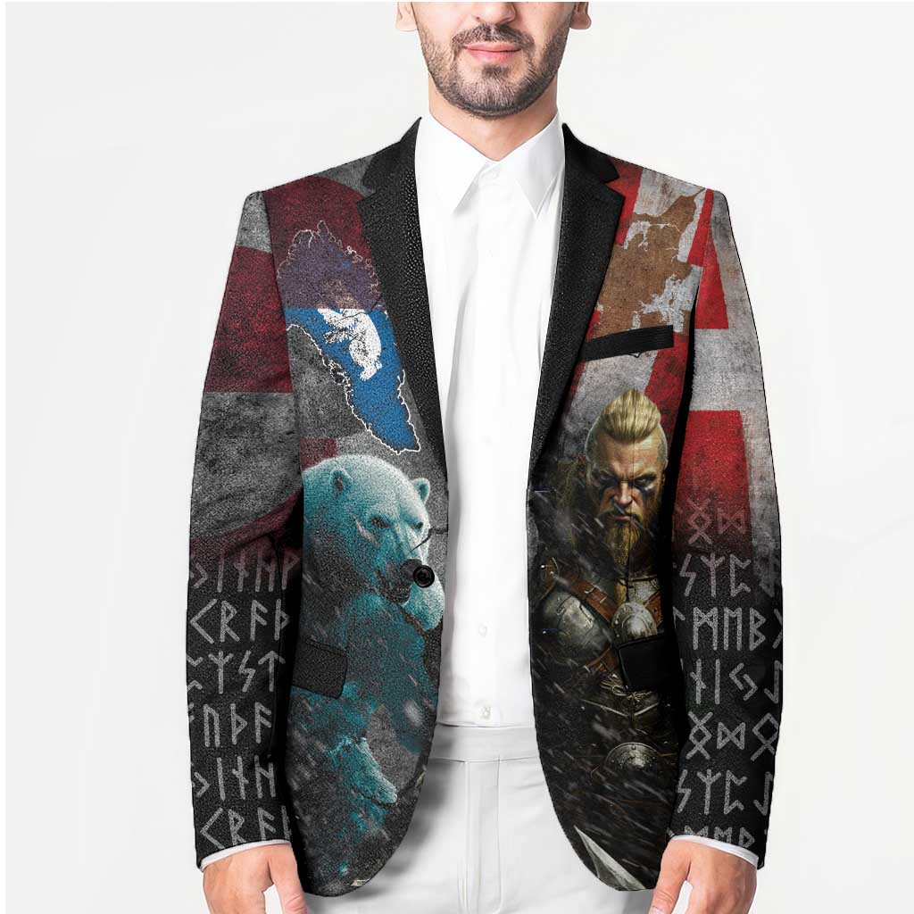 Greenlandic and Danish Together Blazer Polar Warrior Vikings with National Flag Grunge Style - Wonder Print Shop