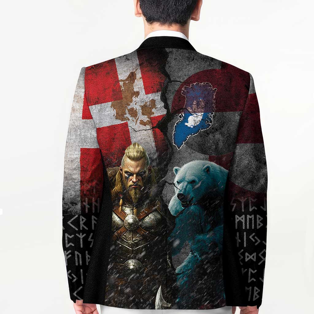 Greenlandic and Danish Together Blazer Polar Warrior Vikings with National Flag Grunge Style - Wonder Print Shop
