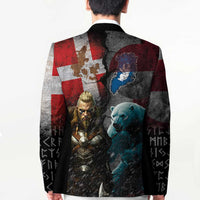 Greenlandic and Danish Together Blazer Polar Warrior Vikings with National Flag Grunge Style - Wonder Print Shop