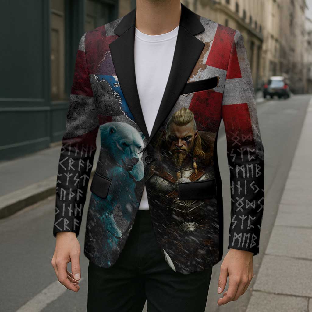 Greenlandic and Danish Together Blazer Polar Warrior Vikings with National Flag Grunge Style - Wonder Print Shop