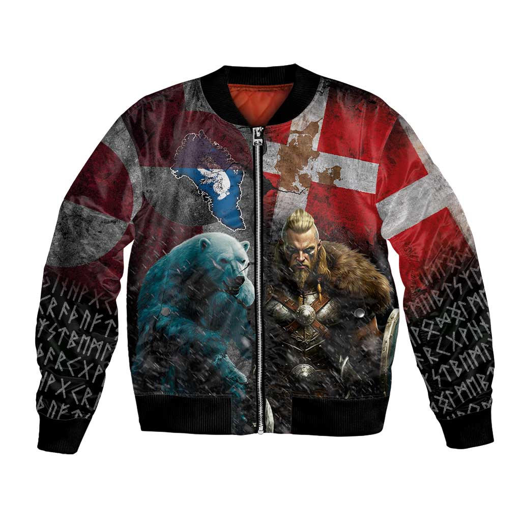 Greenlandic and Danish Together Bomber Jacket Polar Warrior Vikings with National Flag Grunge Style - Wonder Print Shop