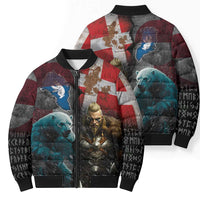 Greenlandic and Danish Together Bomber Puffer Jacket Polar Warrior Vikings with National Flag Grunge Style - Wonder Print Shop