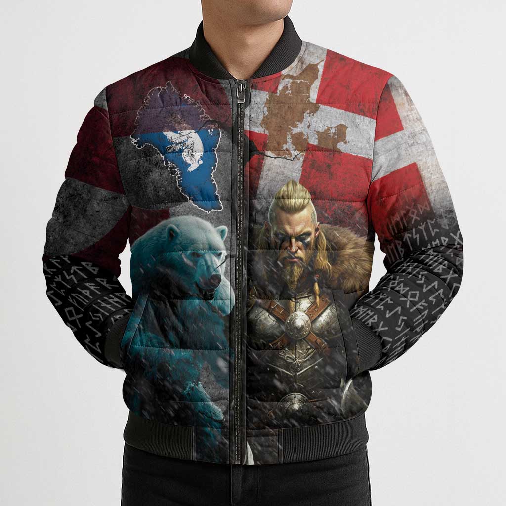 Greenlandic and Danish Together Bomber Puffer Jacket Polar Warrior Vikings with National Flag Grunge Style - Wonder Print Shop