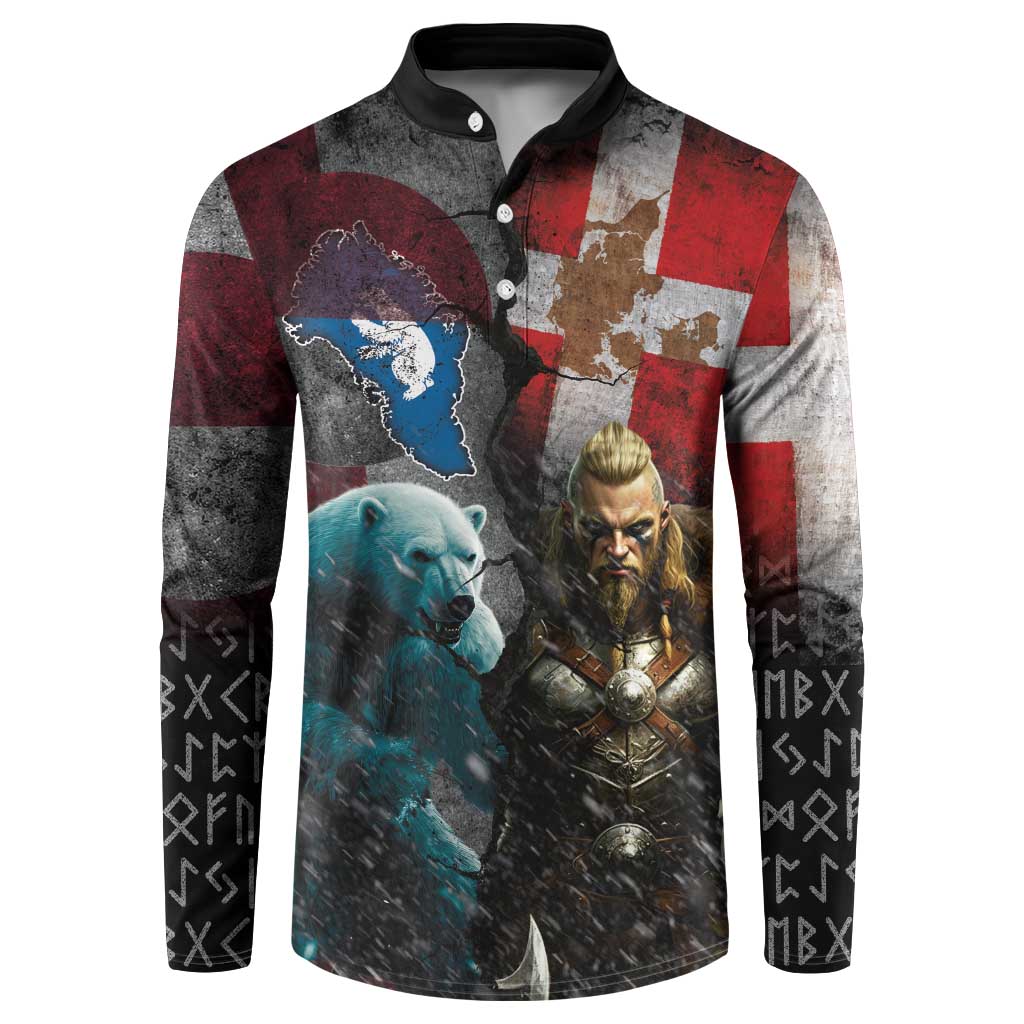 Greenlandic and Danish Together Button Sweatshirt Polar Warrior Vikings with National Flag Grunge Style - Wonder Print Shop