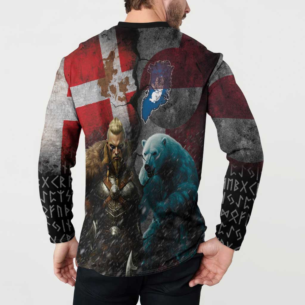 Greenlandic and Danish Together Button Sweatshirt Polar Warrior Vikings with National Flag Grunge Style - Wonder Print Shop