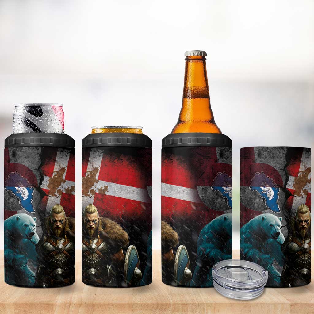 Greenlandic and Danish Together 4 in 1 Can Cooler Tumbler Polar Warrior Vikings with National Flag Grunge Style - Wonder Print Shop