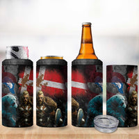 Greenlandic and Danish Together 4 in 1 Can Cooler Tumbler Polar Warrior Vikings with National Flag Grunge Style - Wonder Print Shop